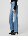 light blue straight leg jeans with high rise side view
