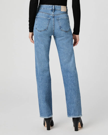  light blue straight leg jeans with high rise rear view 