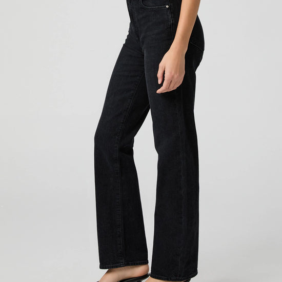 Black straight leg jeans side view