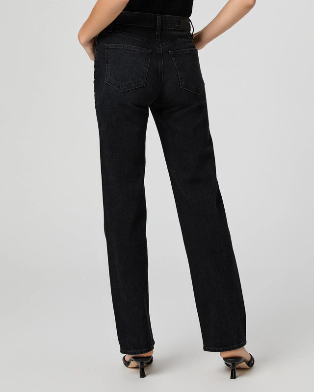 Rear view of black straight leg jeans