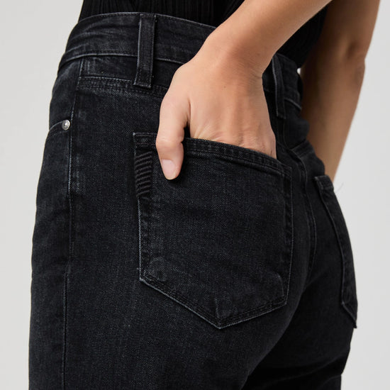 close up of pocket detail on black straight leg jeans