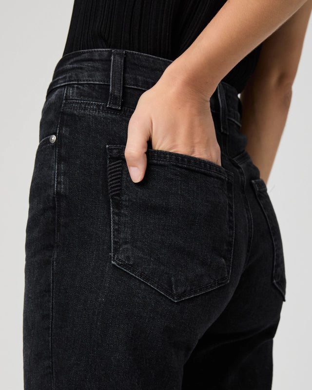 close up of pocket detail on black straight leg jeans