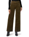 khaki green wide leg velvet style jeans with stitch pocket detailing