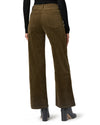 khaki green wide leg velvet style jeans with stitch pocket detailing rear view