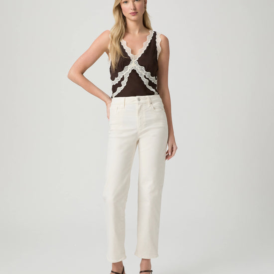 slim straight leg ankle length off white jeans from paige model