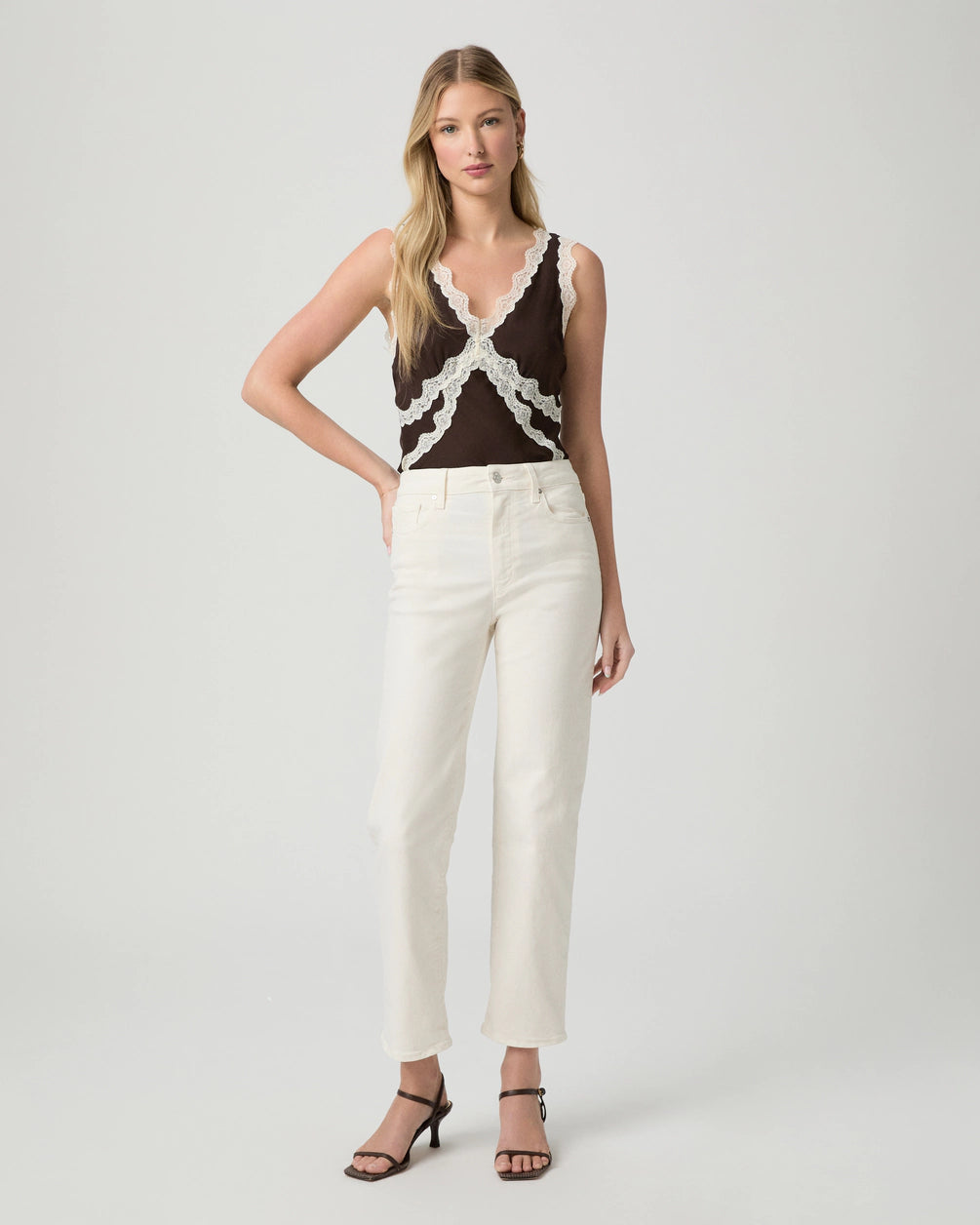 slim straight leg ankle length off white jeans from paige model