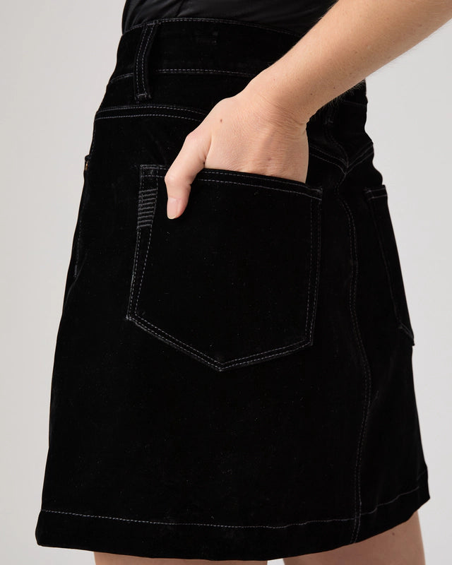 Black mini skirt with button front

