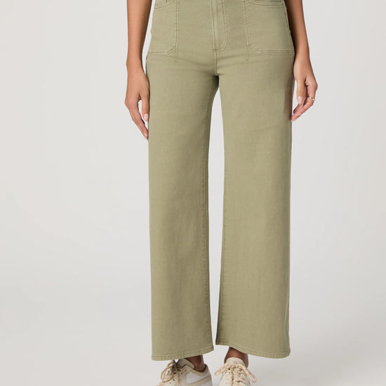 Wide leg moss green ankle length jeans from Paige