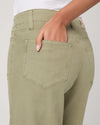Pocket detail of moss green ankle length jeans from Paige