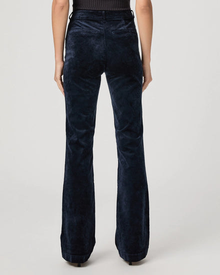 navy velvet corduroy bootcut jeans with high rise and slit pockets rear view