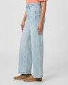 Light blue jeans worn by a person on a white background