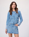 Pale wash collarless denim jacket from Paige