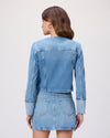 Rear view of pale wash denim jacket from Paige