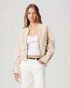 Cream collarless jacket with drawstring hem detail from Paige