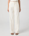 Person wearing white wide-leg pants on a plain background