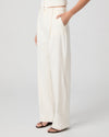 White wide-leg pants worn by a person on a plain background