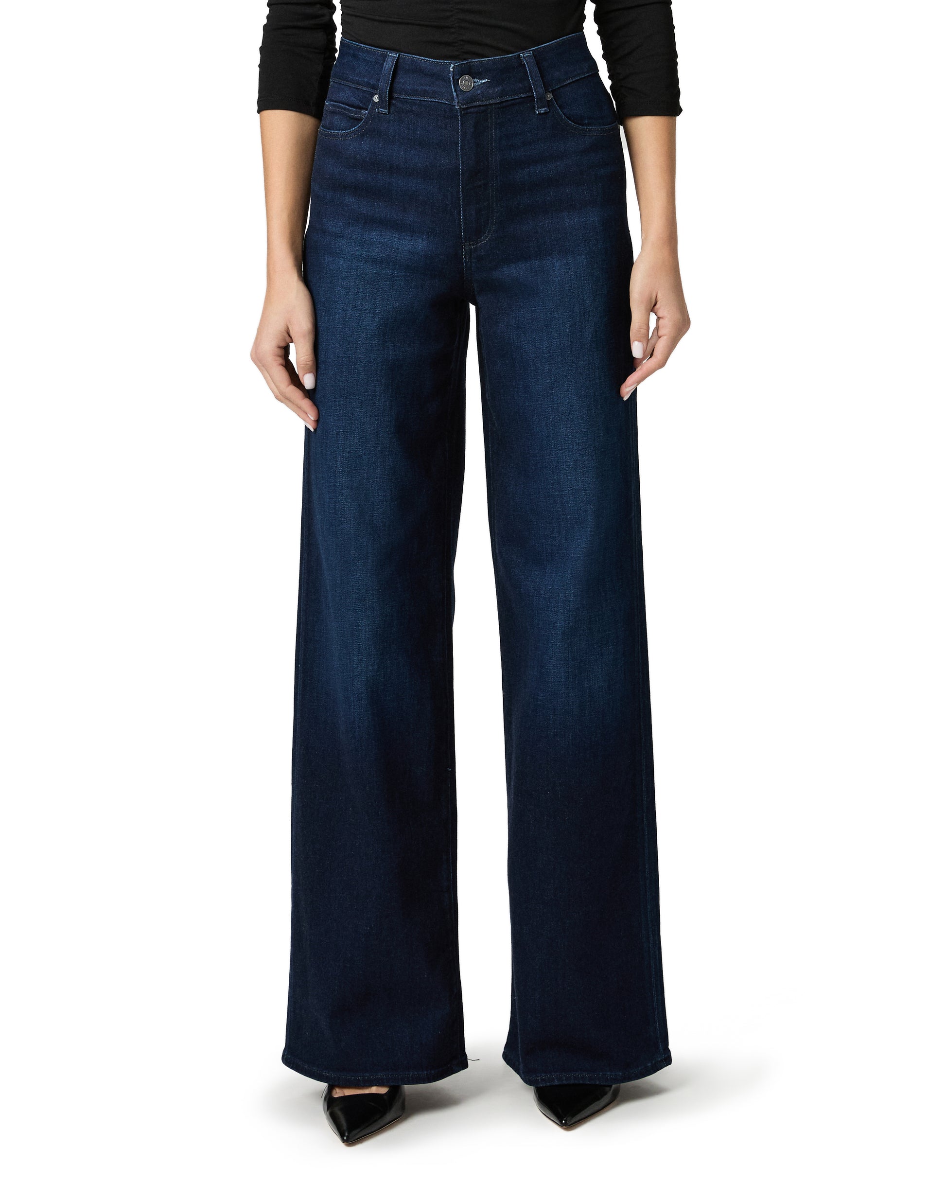 navy blue wide leg long jeans from paige