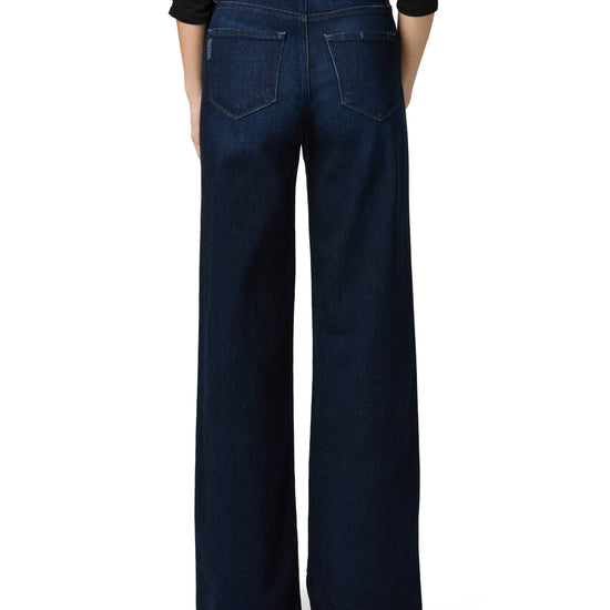 navy blue wide leg long jeans from paige rear view