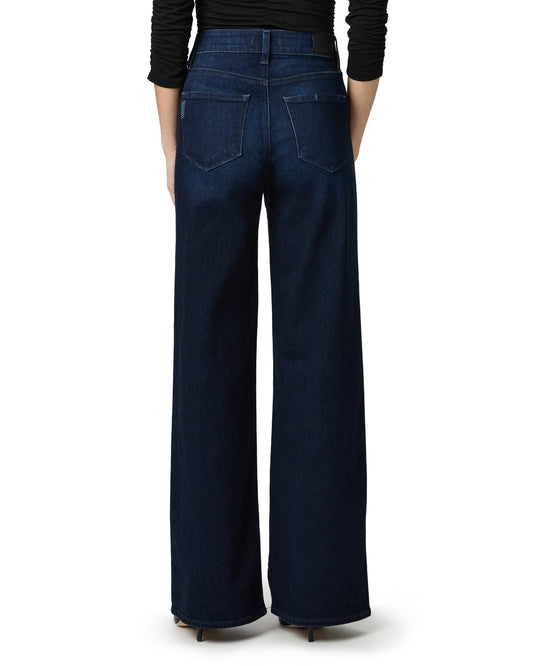 navy blue wide leg long jeans from paige rear view