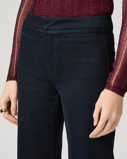 boot cut navy jeans with welt pockets from paige close up