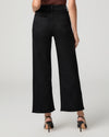 Black wide-leg cropped jeans shown from the back on a model, paired with black high-heeled sandals against a light gray studio background.