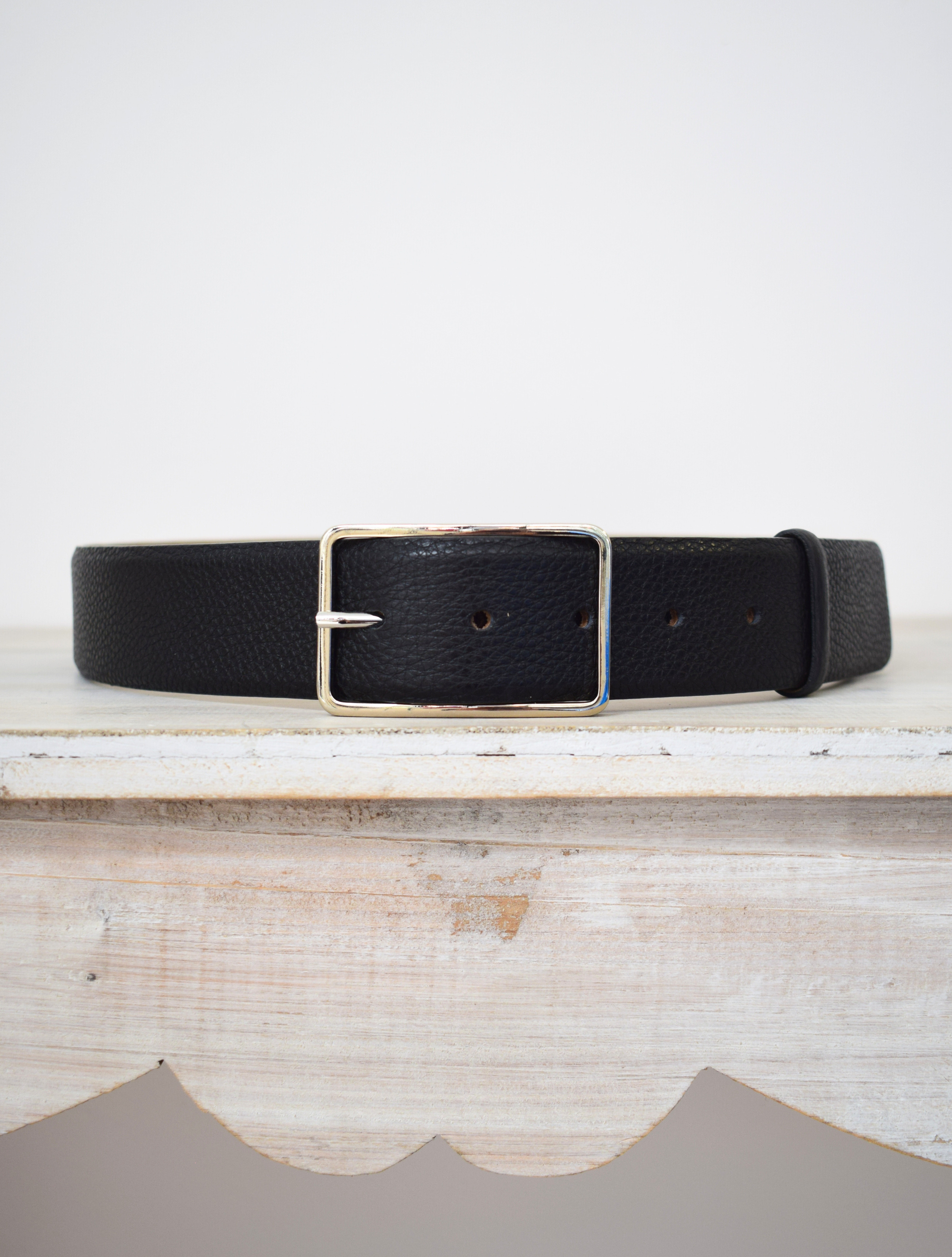 Wide black leather belt 