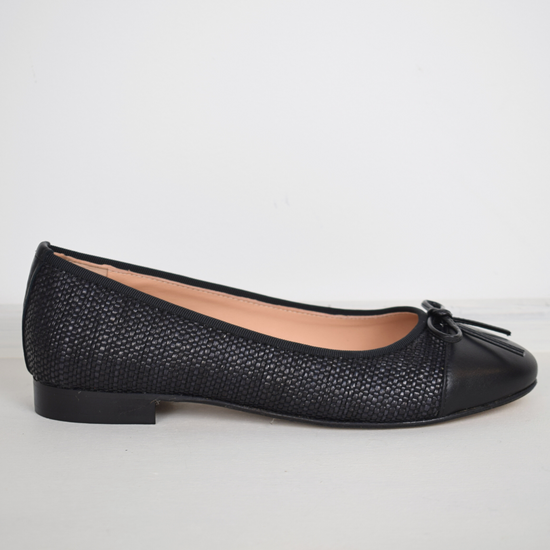 black raffia leather ballet flat