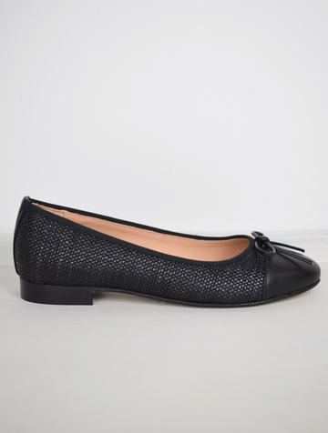 black raffia leather ballet flat