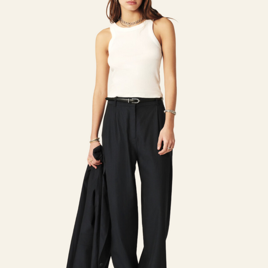 Navy blue smart trousers with front pleats