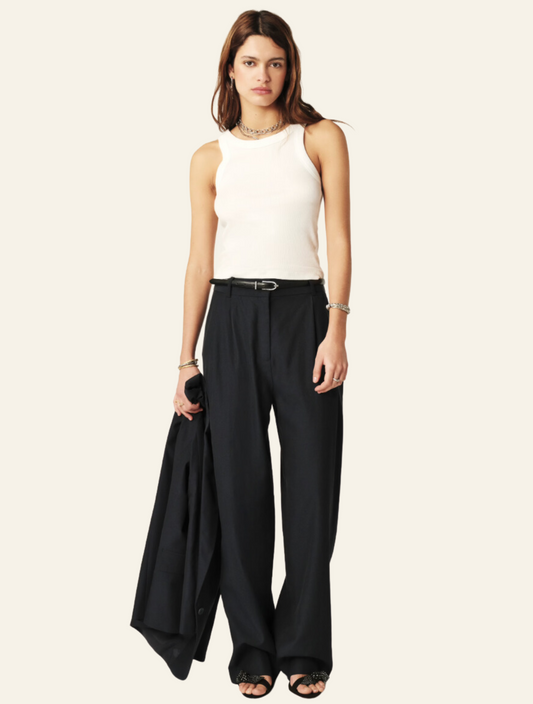 Navy blue smart trousers with front pleats