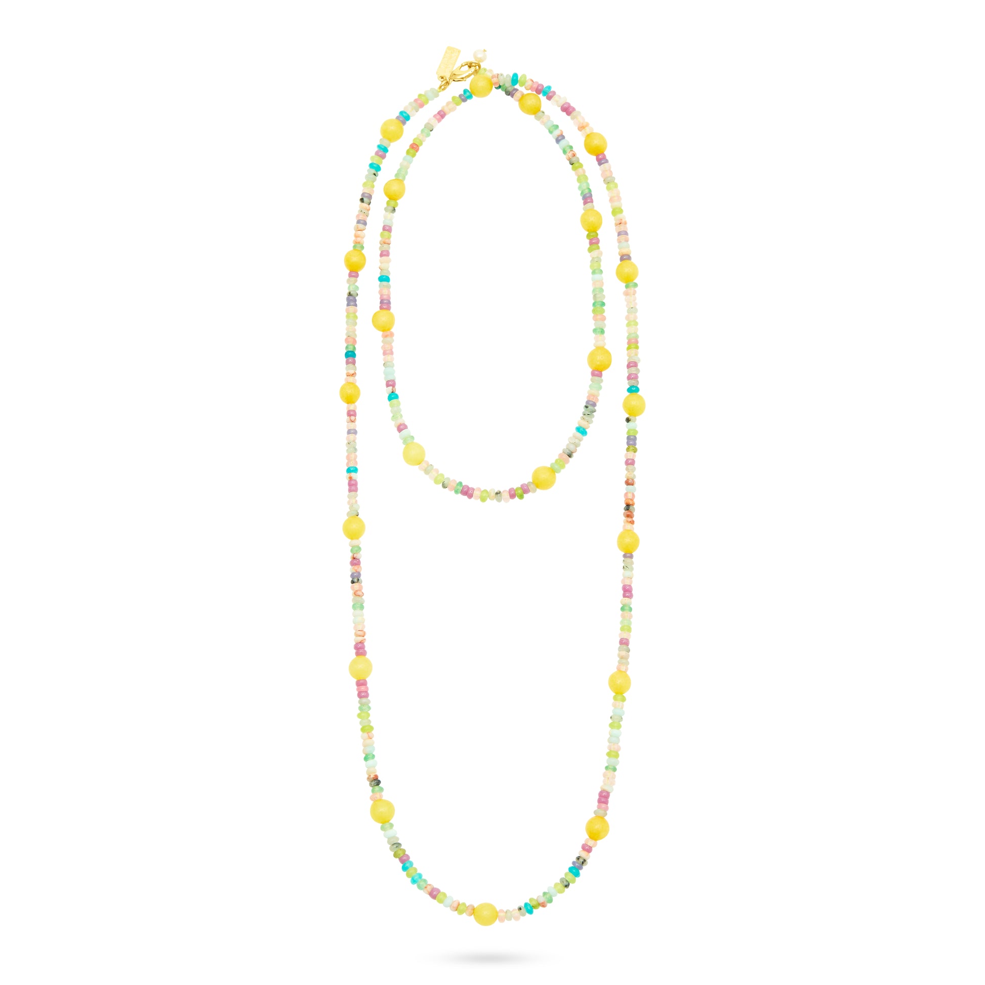 Long beaded Necklace with yellow jade accents from Talis Chains
