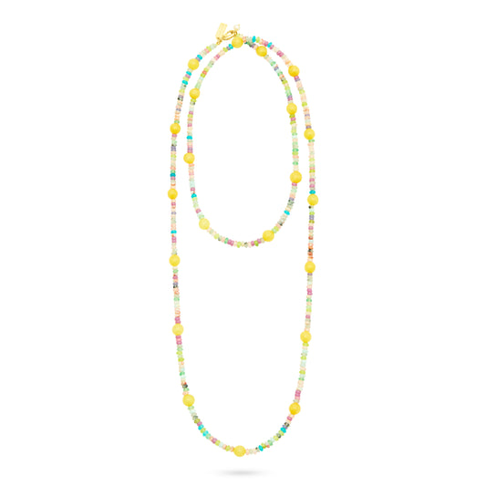Long beaded Necklace with yellow jade accents from Talis Chains