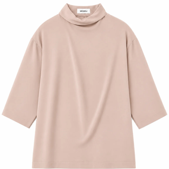flat lay of a blush pink blouse on a white background