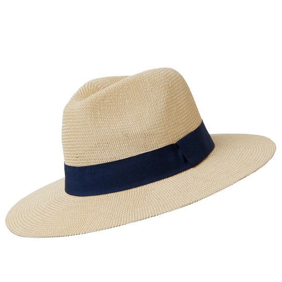 Panama hat with a navy ribbon