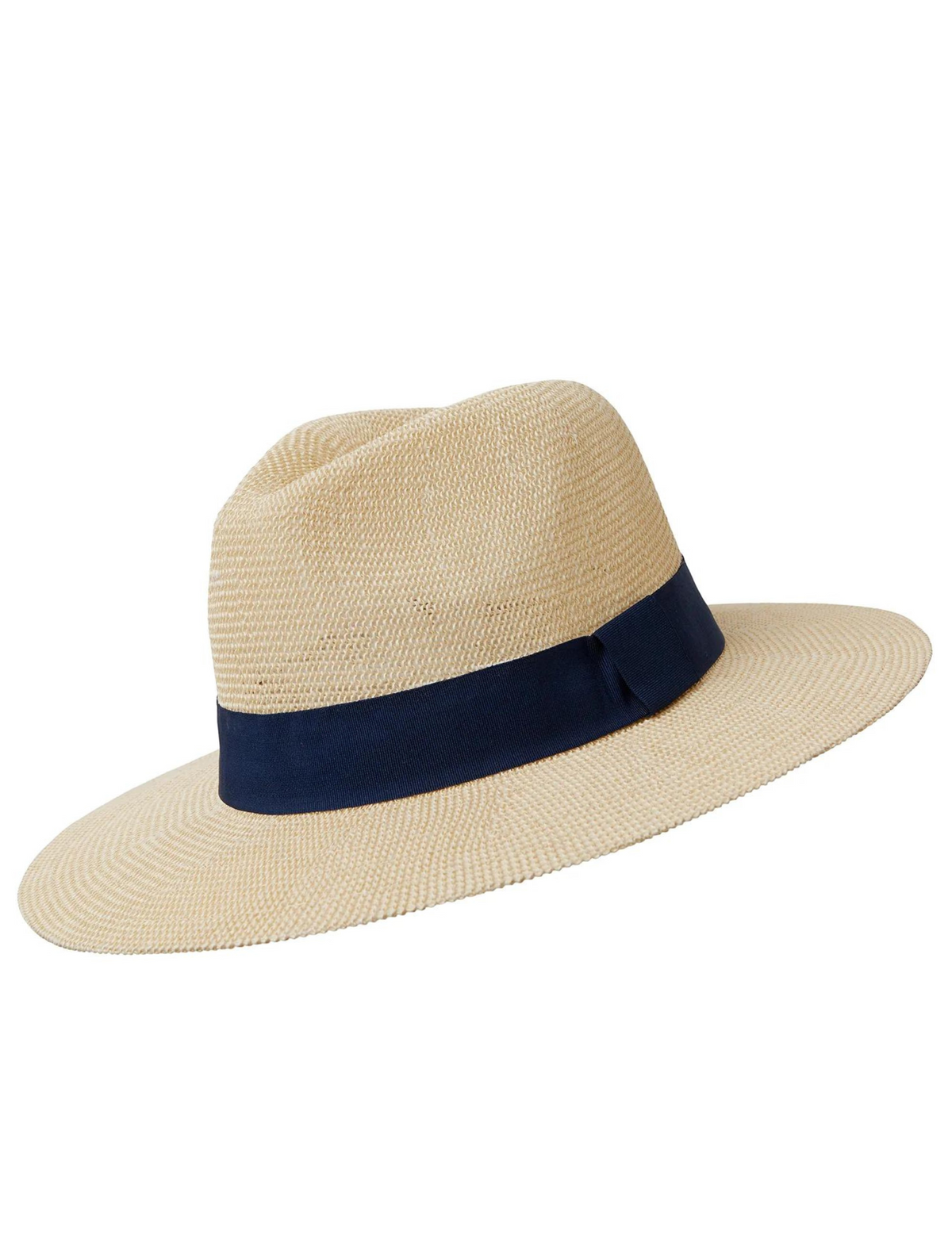 Panama hat with a navy ribbon