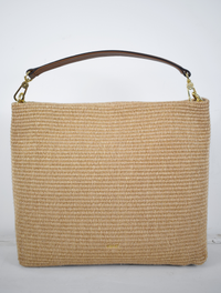Raffia bag with brown leather strap 