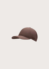 A brown baseball cap with a small embroidered logo on the side, shown against a solid light gray background.