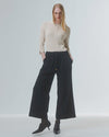 wide leg black culottes with drawstring waist and tie from emin and paul model shot