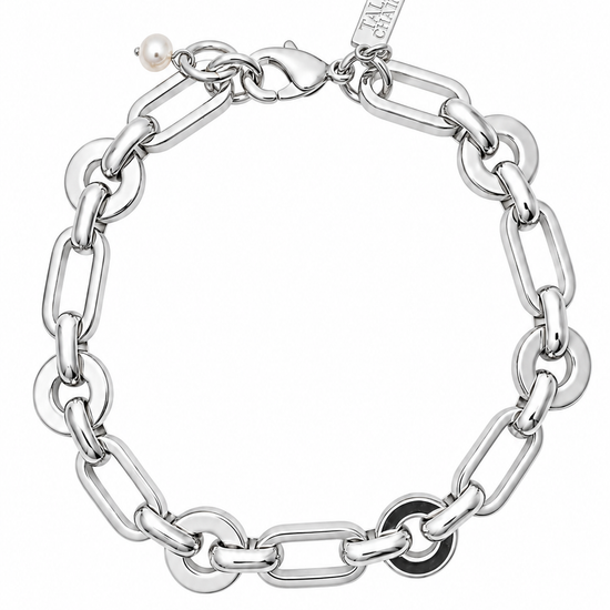 silver chunky link bracelet in silver as a flat lay image on a white background 