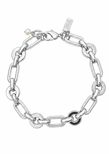 silver chunky link bracelet in silver as a flat lay image on a white background 