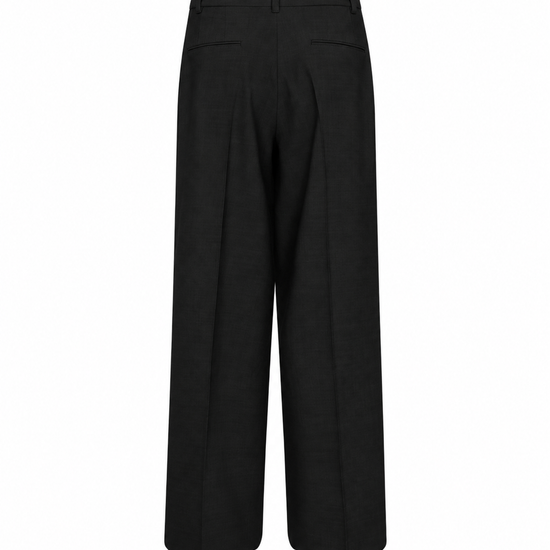Black wide-leg cropped trousers shown from the back on a plain white background.