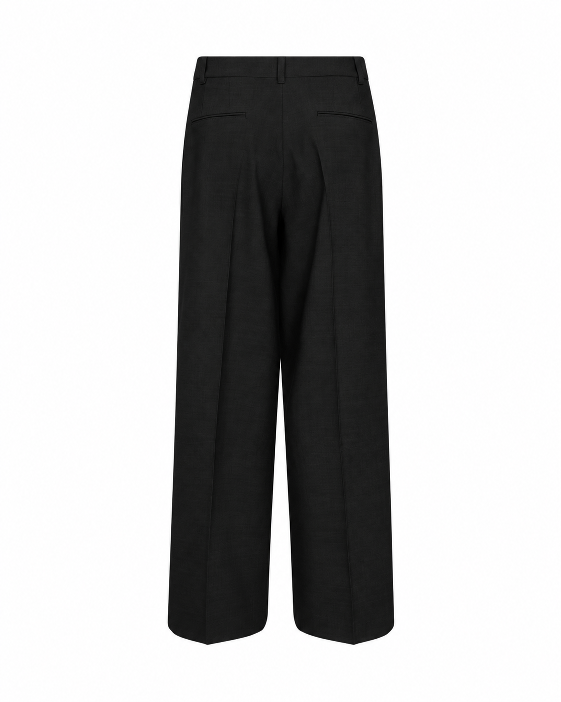 Black wide-leg cropped trousers shown from the back on a plain white background.