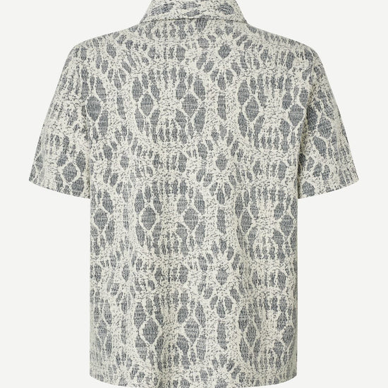 short sleeve patterned shirt by samsoe samsoe on a white background rear view