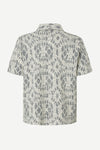 short sleeve patterned shirt by samsoe samsoe on a white background rear view