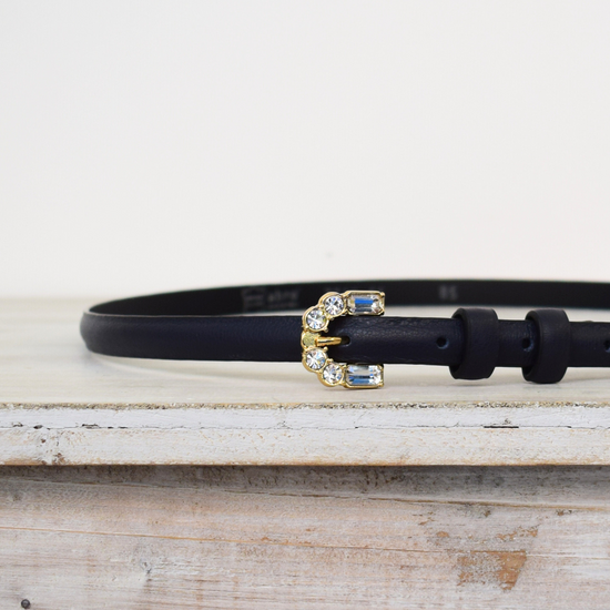 Narrow leather navy belt