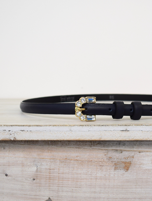 Narrow leather navy belt