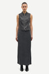 mid length grey skirt with elasticated waist and tie from samsoe samsoe model shot