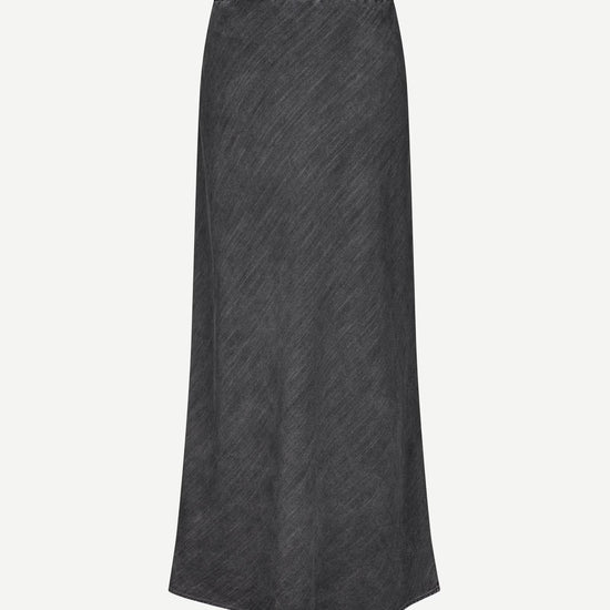 mid length grey skirt with elasticated waist and tie from samsoe samsoe rear view