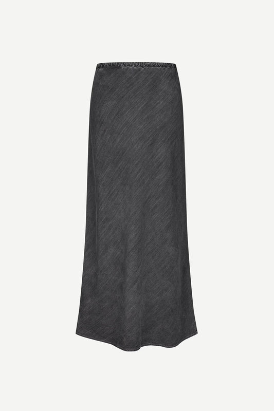 mid length grey skirt with elasticated waist and tie from samsoe samsoe rear view