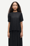 short sleeve pleated black top with round neck from samsoe samsoe model shot